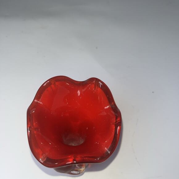 Vintage Blown Art Glass Vase Ruffled Edge w/ Applied Glass Bird 4.5" Murano - Picture 3 of 7